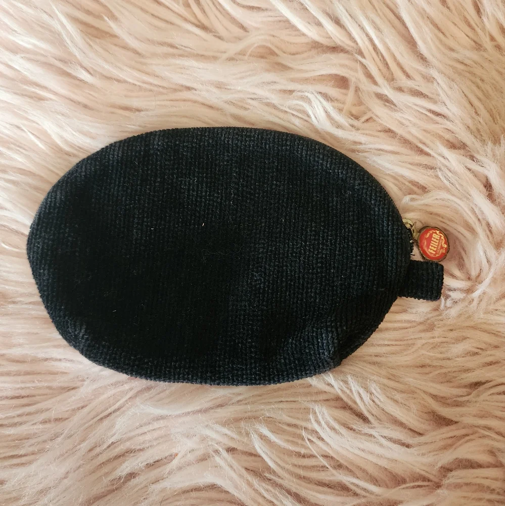 Feiler Germany Black Floral Embroidered Zipper Pouch